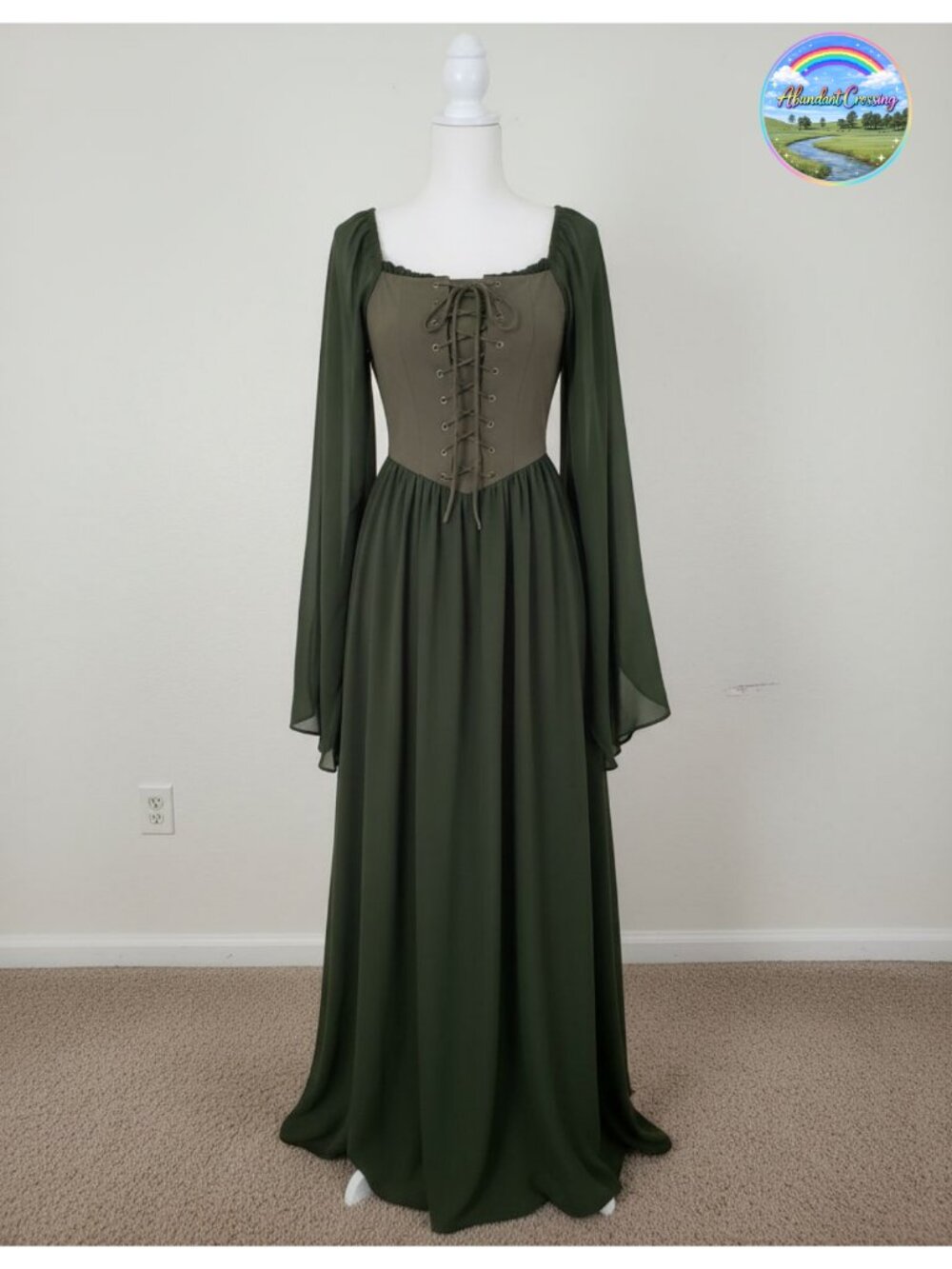 Renaissance Medieval Witch Dress Costume Chiffon Bell Sleeve